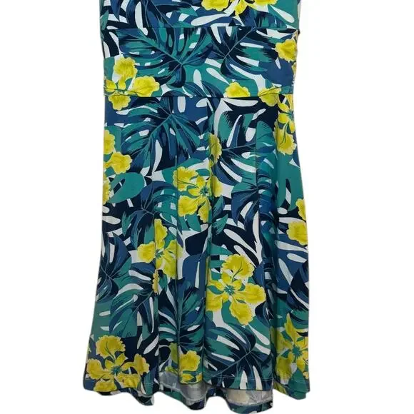 Lands End Tropical Print Sleeveless Fit & Flare Mock Wrap Floral Medium Dress - Picture 6 of 8
